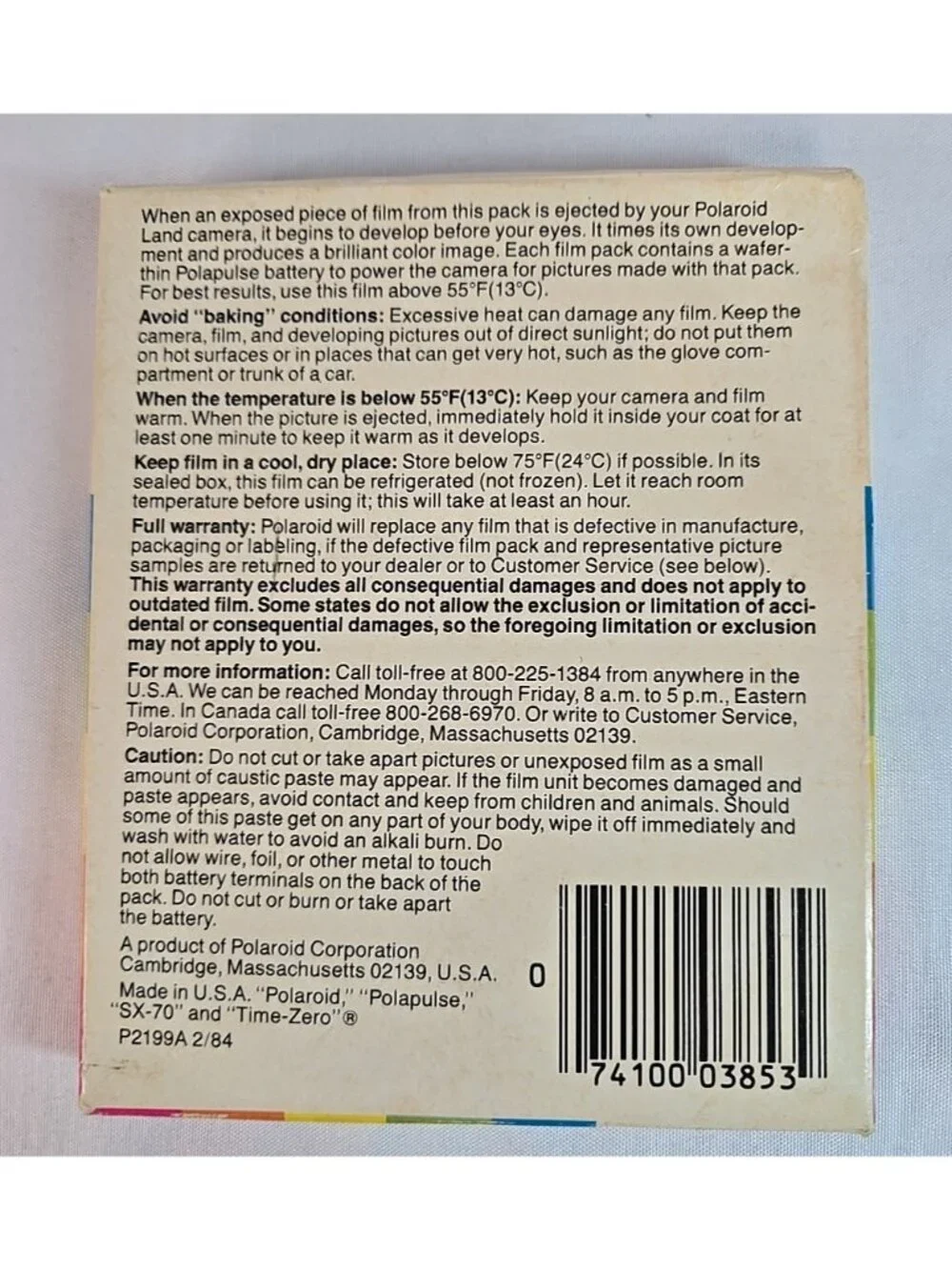 Vintage Polaroid Time-Zero Supercolor SX-70 Land Film One Pack Sealed Exp 8/85